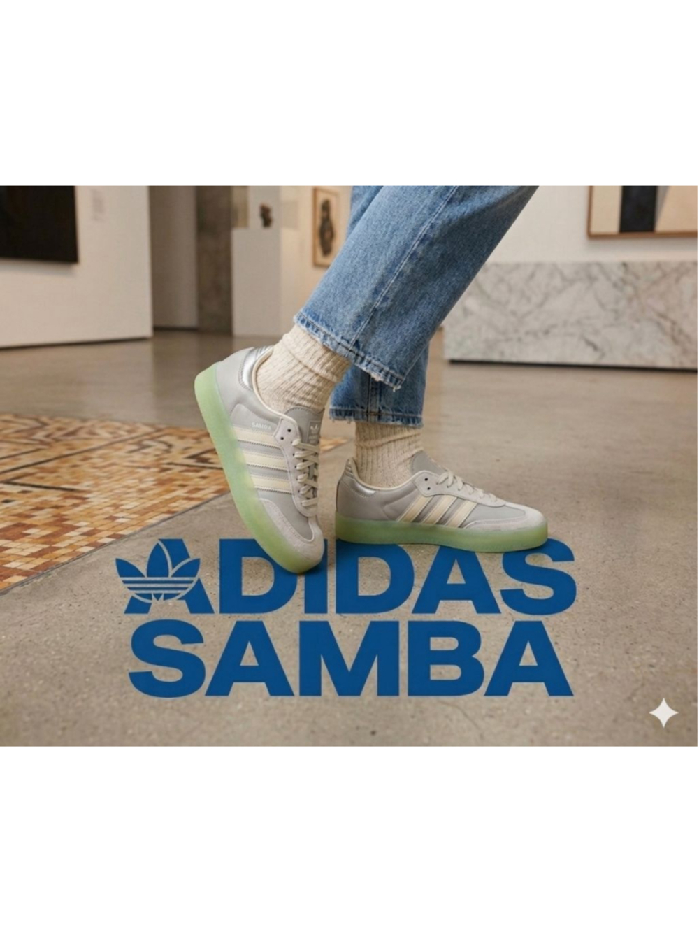 *RARE Adidas Samba Originals Sambae Grey Silver White Green Gum Shoes wmns.6.5 - Picture 3 of 7